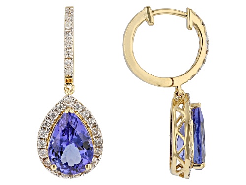 3.50ctw Blue Tanzanite And 0.54ctw White Diamond 18k Yellow Gold Dangle Earrings