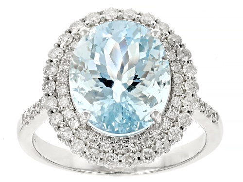 4.50ct Aquamarine With 0.55ctw White Diamond Rhodium Over 14k White Gold Ring - Size 7