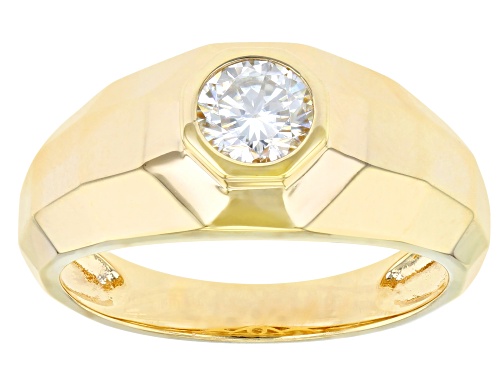 MOISSANITE FIRE(R) .80CT DEW ROUND 14K YELLOW GOLD OVER SILVER MENS RING - Size 10