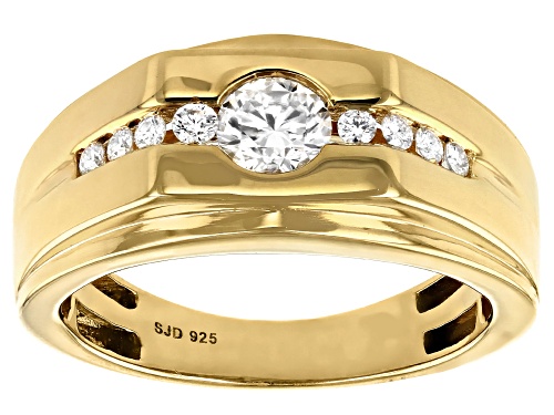MOISSANITE FIRE(R) .66CTW DEW ROUND 14K YELLOW GOLD OVER SILVER MENS RING - Size 9