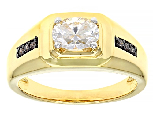 MOISSANITE FIRE(R) 1.50CT DEW AND CHAMPAGNE DIAMOND 14K YELLOW GOLD OVER SILVER MENS RING - Size 12