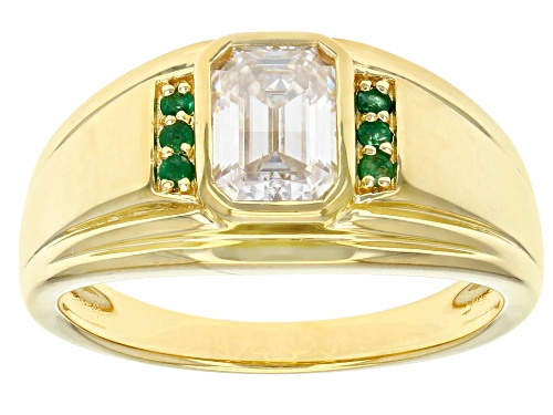 MOISSANITE FIRE(R) 1.75CT DEW AND ZAMBIAN EMERALD 14K YELLOW GOLD OVER SILVER MENS RING - Size 12