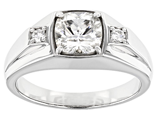 MOISSANITE FIRE(R) 2.10CTW DEW SQUARE CUSHION CUT AND ROUND PLATINEVE(R) MENS RING - Size 10