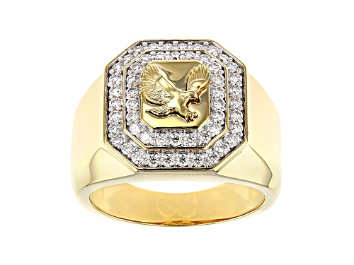 Photo of MOISSANITE FIRE(R) 1.04CTW DEW ROUND 14K YELLOW GOLD OVER STERLING SILVER MENS EAGLE RING - Size 11