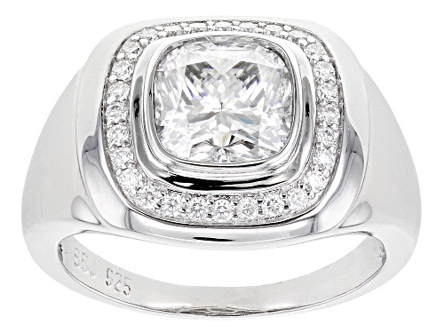 Photo of MOISSANITE FIRE(R) 4.14CTW DEW SQUARE CUSHION CUT AND ROUND PLATINEVE(R) MENS RING - Size 10