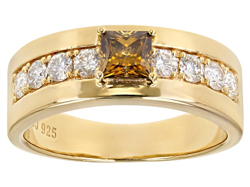 MOISSANITE FIRE(R) & CHAMPAGNE MOISSANTIE 1.50CTW DEW 14K GOLD & RHODIUM OVER SILVER MENS RING - Size 12