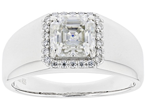 Photo of MOISSANITE FIRE(R) 2.09CTW DEW OCTAGONAL ASSCHER CUT AND ROUND PLATINEVE(R) MENS RING - Size 10