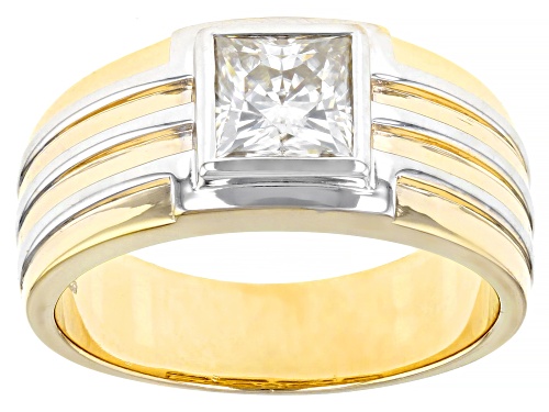 Photo of MOISSANITE FIRE(R) 1.70CT DEW SQUARE BRILLIANT 14K YELLOW GOLD AND RHODIUM OVER SILVER MENS RING - Size 10