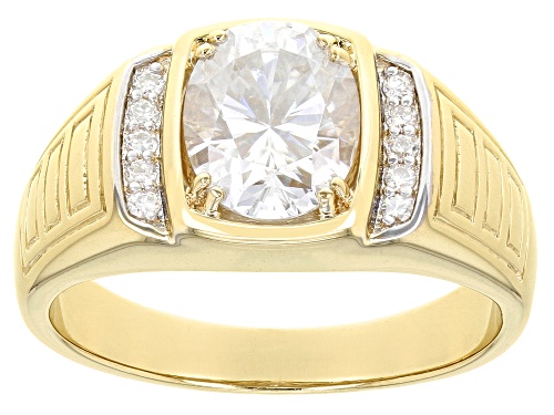 Photo of MOISSANITE FIRE(R) 3.10CTW DEW OVAL AND ROUND 14K YELLOW GOLD OVER SILVER MENS RING - Size 11