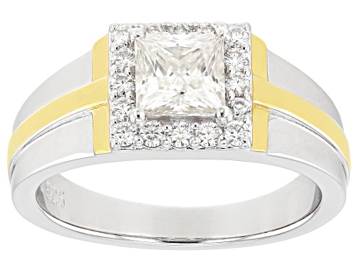 Photo of MOISSANITE FIRE(R) 1.74CTW DEW PRINCESS CUT AND ROUND PLATINEVE(R) TWO TONE MENS RING - Size 10
