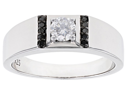 MOISSANITE FIRE(R) .50CT DEW ROUND AND BLACK DIAMOND PLATINEVE(R) MENS RING - Size 10