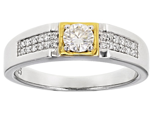 Photo of MOISSANITE FIRE(R) .74CTW DEW ROUND PLATINEVE(R) AND 14K YELLOW GOLD OVER PLATINEVE MENS RING - Size 9