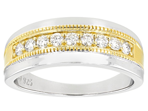 MOISSANITE FIRE(R) .45CTW DEW ROUND PLATINEVE(R) AND 14K YELLOW GOLD OVER PLATINEVE MENS RING - Size 11