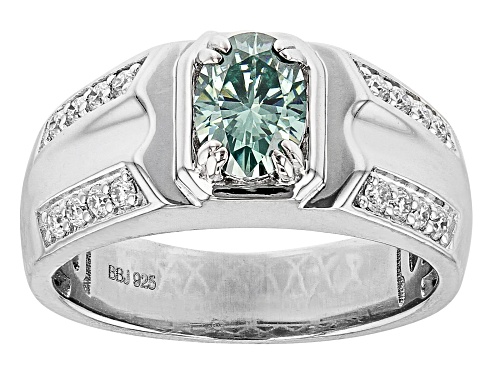 MOISSANITE FIRE(R) LIGHT GREEN 1.22CTW DEW OVAL AND ROUND PLATINEVE(R) MENS RING - Size 12