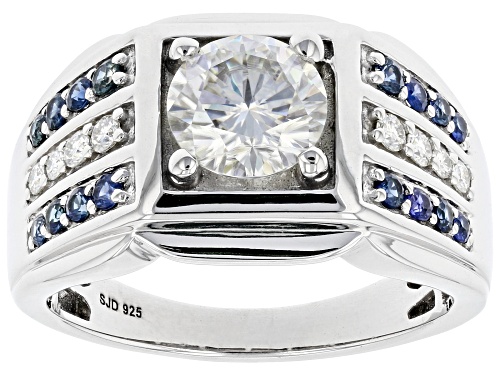 Photo of MOISSANITE FIRE(R) 2.10CTW DEW AND BLUE SAPPHIRE PLATINEVE(R) MENS RING - Size 9