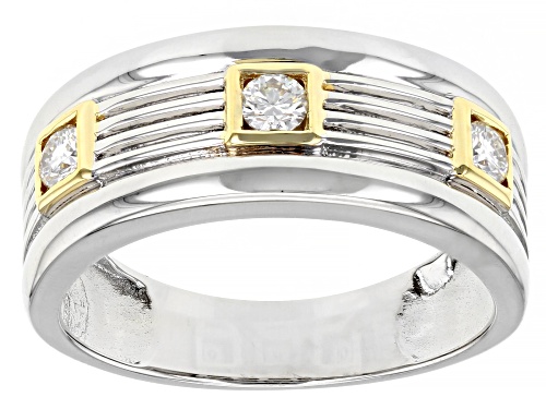 Photo of MOISSANITE FIRE(R) .30CTW DEW  ROUND PLATINEVE(R) AND 14K YELLOW GOLD OVER PLATINEVE MENS RING - Size 10