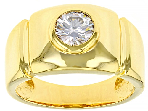 MOISSANITE FIRE(R) 1.00CT DEW ROUND 14K YELLOW GOLD OVER SILVER MENS RING - Size 9