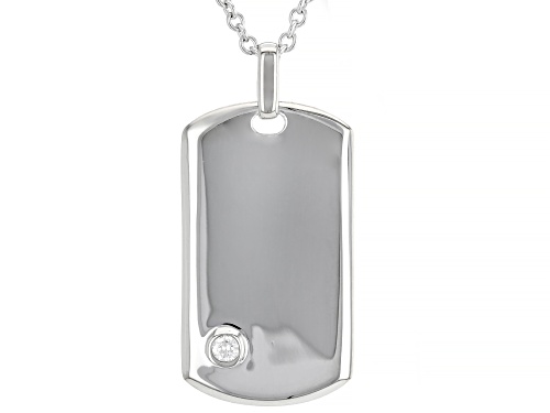 MOISSANITE FIRE(R) .10CT DEW ROUND PLATINEVE(R) MENS DOG TAG PENDANT AND CABLE CHAIN