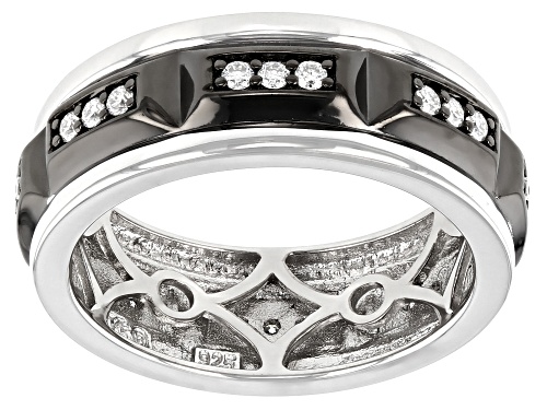 MOISSANITE FIRE(R) .48CTW DEW ROUND PLATINEVE(R) AND BLACK RHODUIM OVER SILVER MENS BAND RING - Size 10