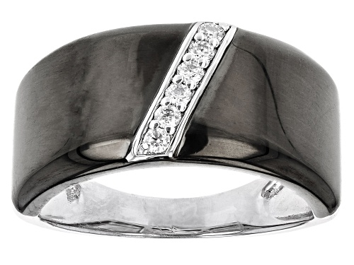Photo of MOISSANITE FIRE(R) .18CTW DEW ROUND PLATINEVE(R) & BLACK RHODIUM OVER SILVER MEN'S RING - Size 12
