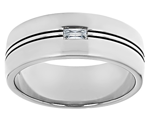 Photo of MOISSANITE FIRE(R) .09CT DEW BAGUETTE PLATINEVE(R) MENS RING - Size 11