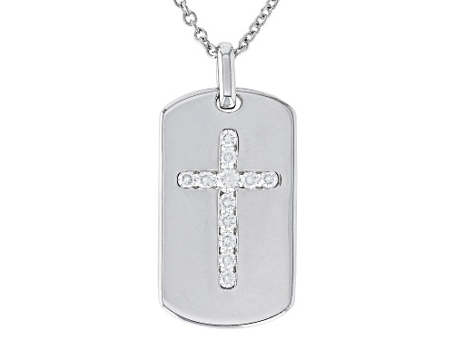 Photo of MOISSANITE FIRE(R) .82CTW DEW ROUND PLATINEVE(R) CROSS DOG TAG PENDANT & 20 INCH CABLE CHAIN