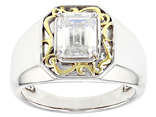 MOISSANITE FIRE(R) 2.52CT DEW OCAGTONAL EMERALD CUT TWO TONE MEN'S RING - Size 11