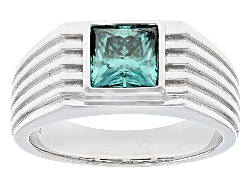 MOISSANITE FIRE(R) GREEN 1.70CT DEW SQUARE PRINCESS CUT PLATINEVE(R) MEN'S RING - Size 9