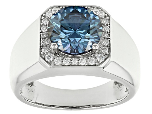 MOISSANITE FIRE(R) & BLUE MOISSANITE 3.88CTW DEW ROUND PLATINEVE(R) MENS RING - Size 8