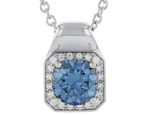 MOISSANITE FIRE® AND BLUE MOISSANITE 3.84CTW DEW ROUND PLATINEVE® MENS PENDANT AND CABLE CHAIN