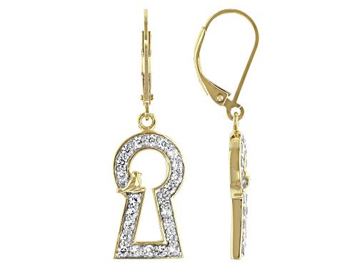 Máiréad Nesbitt™ 1.17ctw White Zircon 18K Yellow Gold Over Silver Keyhole With Bird Accent Earrings