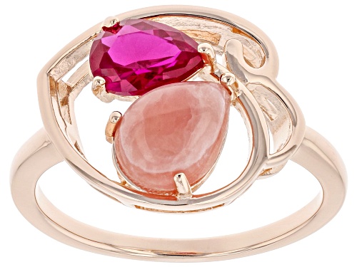 Photo of Máiréad Nesbitt™ Rhodochrosite & 0.66ct Lab Created Ruby 18K Rose Gold Over Silver Ring - Size 8