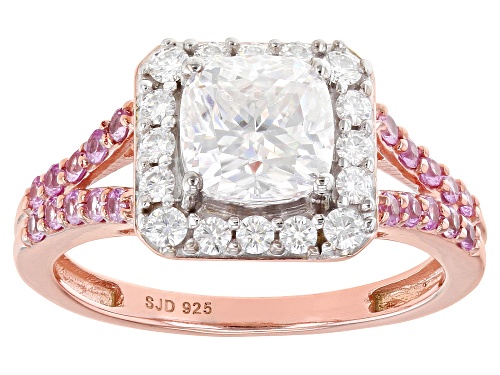 MOISSANITE FIRE(R) 1.66CTW DEW AND PINK SAPPHIRE 14K ROSE GOLD OVER SILVER RING - Size 9