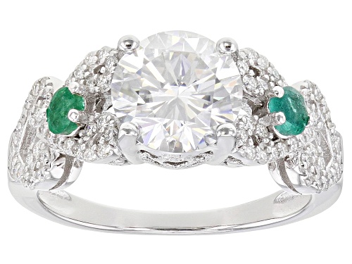 MOISSANITE FIRE(R) 2.66CTW DEW AND .22CTW ZAMBIAN EMERALD PLATINEVE(R) RING - Size 5