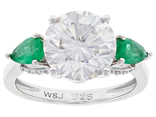 Photo of MOISSANITE FIRE(R) 3.82CTW DEW AND ZAMBIAN EMERALD PLATINEVE(R) RING - Size 9