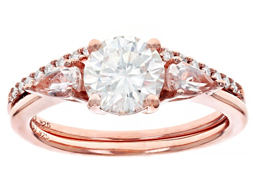 Photo of MOISSANITE FIRE(R) 1.39CTW DEW AND MORGANITE 14K ROSE GOLD OVER SILVER RING WITH BAND - Size 8