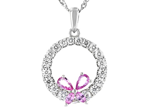 Photo of MOISSANITE FIRE(R) 1.10CTW DEW AND .76CTW PINK SAPPHIRE PLATINEVE(R) PENDANT WITH CHAIN