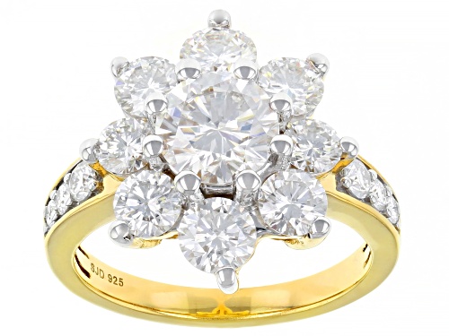 MOISSANITE FIRE(R) 3.32CTW DEW ROUND 14K YELLOW GOLD OVER SILVER RING - Size 6