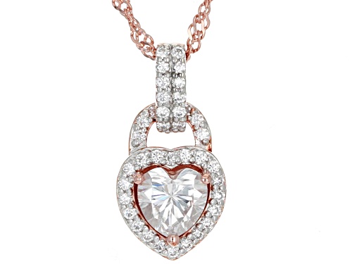 Photo of MOISSANITE FIRE(R) 1.19CTW DEW 14K ROSE GOLD OVER SILVER PENDANT AND SINGAPORE CHAIN