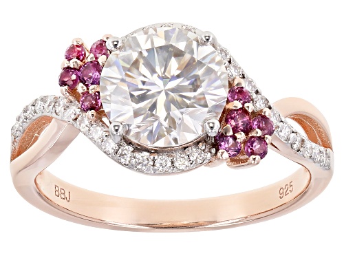 Photo of MOISSANITE FIRE(R) 2.20CTW DEW .23CTW RHODOLITE 14K ROSE GOLD OVER STERLING SILVER RING - Size 9