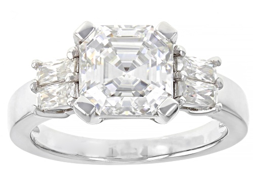 Photo of MOISSANITE FIRE(R) 3.32CTW DEW ASSCHER AND BAGUETTE CUT PLATINEVE(R) RING - Size 7