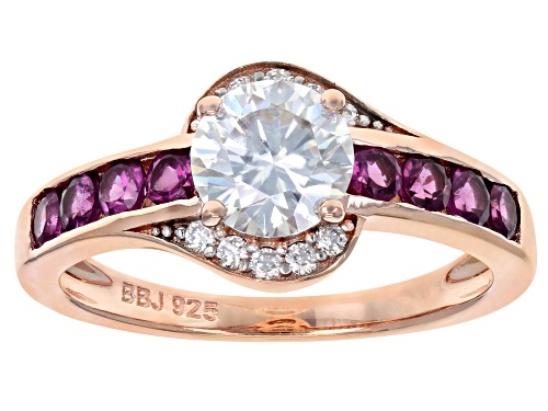 MOISSANITE FIRE(R) 1.10CTW DEW AND GRAPE COLOR GARNET 14K ROSE GOLD OVER SILVER RING - Size 6
