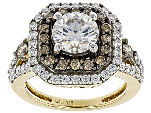 MOISSANITE FIRE(R) 1.76CTW DEW AND CHAMPAGNE DIAMOND 14K YELLOW GOLD OVER SILVER RING - Size 5