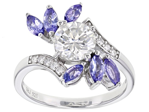 MOISSANITE FIRE(R) 1.30CTW DEW ROUND AND MARQUISE CUT TANZANITE PLATINEVE(R) RING - Size 8