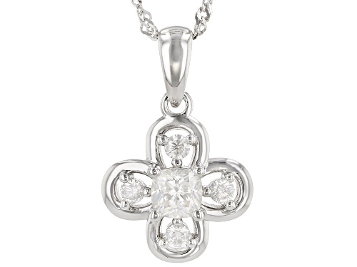 MOISSANITE FIRE(R) .84CTW DEW CUSHION CUT AND ROUND PLATINEVE(R) PENDANT AND SINGAPORE CHAIN