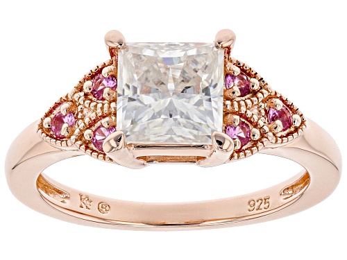 Photo of MOISSANITE FIRE(R) 1.70CT DEW AND PINK SAPPHIRE 14K ROSE GOLD OVER SILVER RING - Size 11