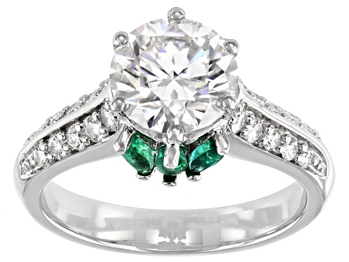 MOISSANITE FIRE(R) 2.38CTW DEW AND ZAMBIAN EMERALD PLATINEVE(R) RING - Size 8