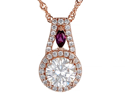 MOISSANITE FIRE(R) 1.84CTW DEW AND GRAPE COLOR GARNET 14K ROSE GOLD OVER SILVER PENDANT AND CHAIN