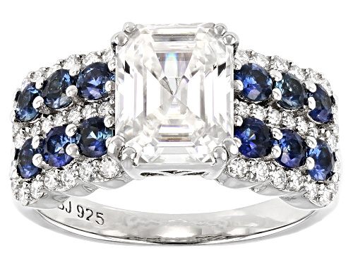 Photo of MOISSANITE FIRE(R) 2.98CTW DEW AND BLUE SAPPHIRE PLATINEVE(R) RING - Size 7