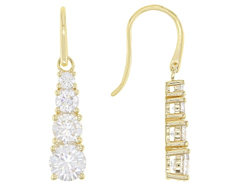 Photo of MOISSANITE FIRE(R) 2.30CTW DEW ROUND 14K YELLOW GOLD OVER SILVER EARRINGS